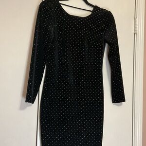 Express Black and White Polka Dot Long Sleeve Dress